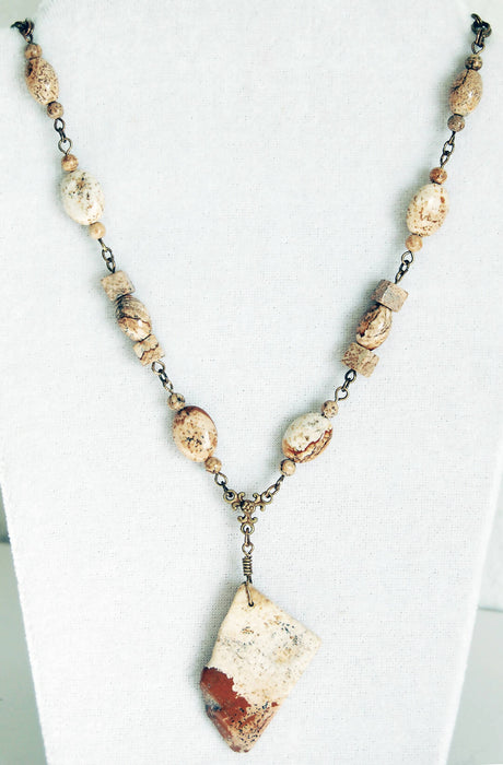Flying Pig and Picture Jasper Necklace