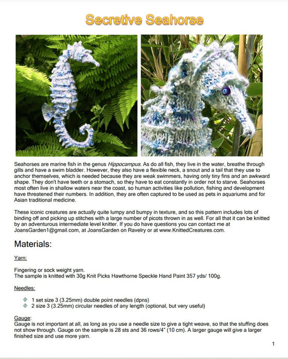 Knitting Pattern - Secretive Seahorse