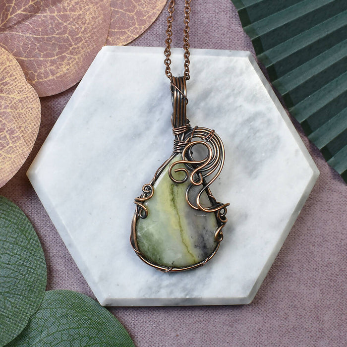 Wire Wrapped Copper Pendant With Amazonite