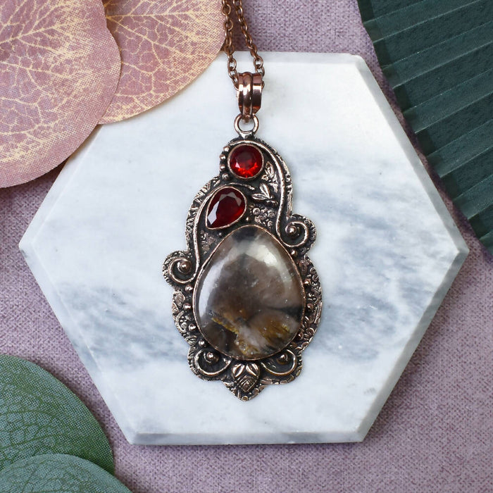 Copper Pendant with Jasper and Garnet