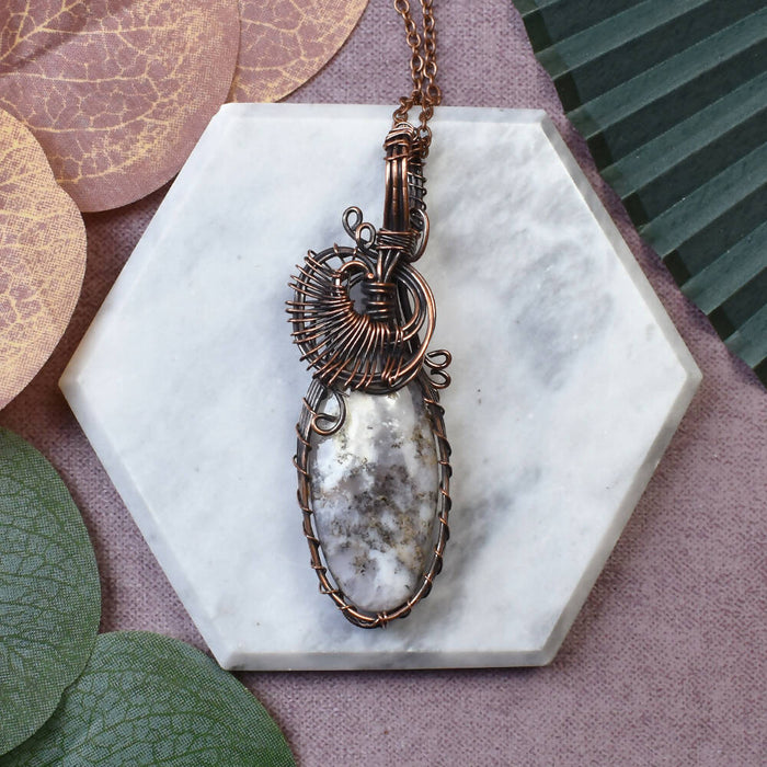 Wire Wrapped Copper Pendant With Dendrite Opal