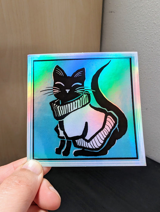 Sweater Cat Holographic Sticker