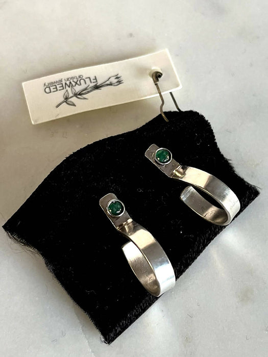 Sterling Silver and Natural Emerald Stud Hoop Earrings