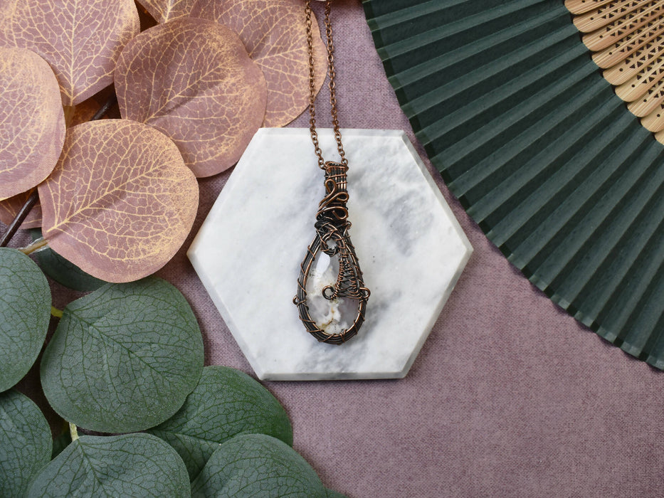 Wire Wrapped Copper Pendant With Dendrite Opal