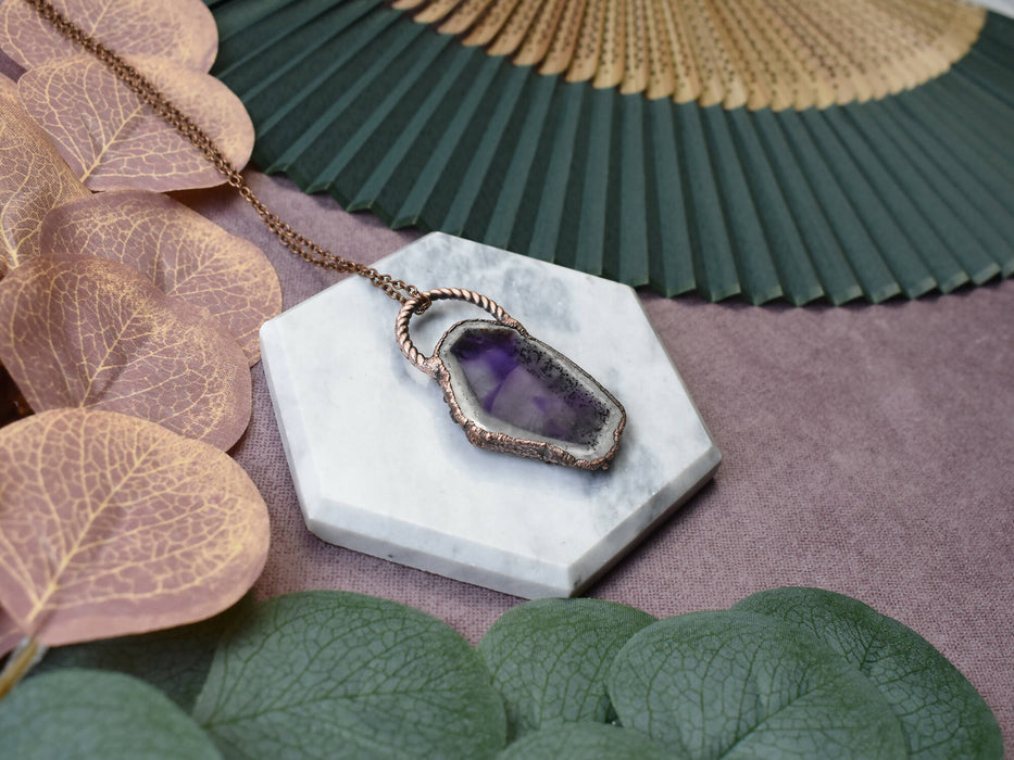 Copper Pendant With Amethyst Slice