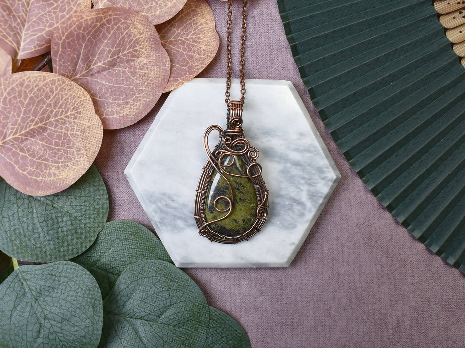 Wire Wrapped Copper Pendant with Green Jasper