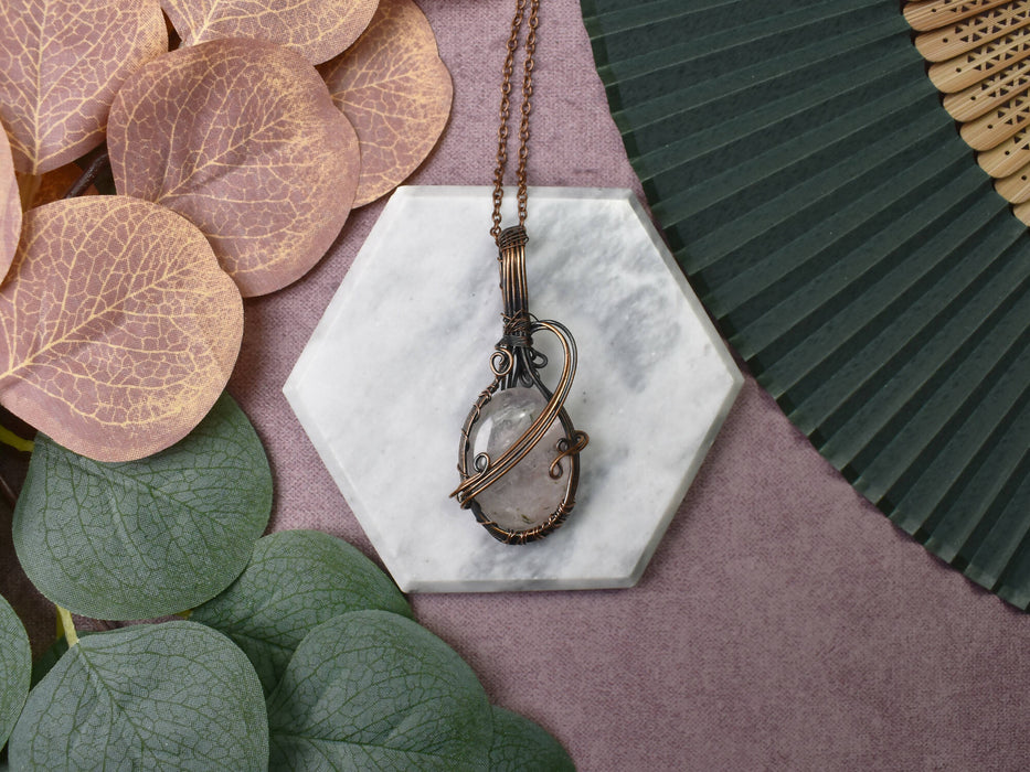 Wire Wrapped Copper Pendant With Rose Quartz
