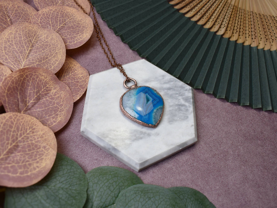 Copper Pendant with Blue Agate