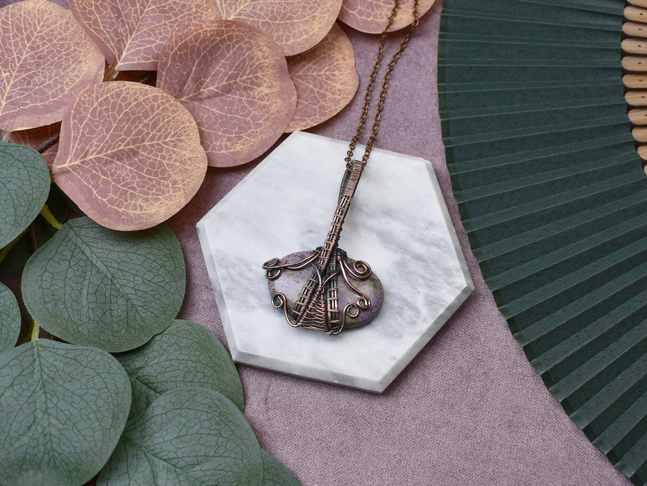 Wire Wrapped Copper Pendant With Purpurite