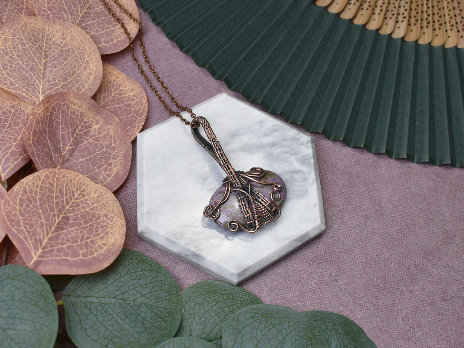 Wire Wrapped Copper Pendant With Purpurite