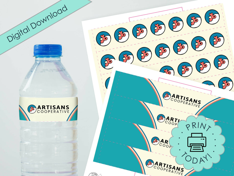Printable Chicken Themed Water Bottle Labels for the Artisans Cooperative Fundraiser