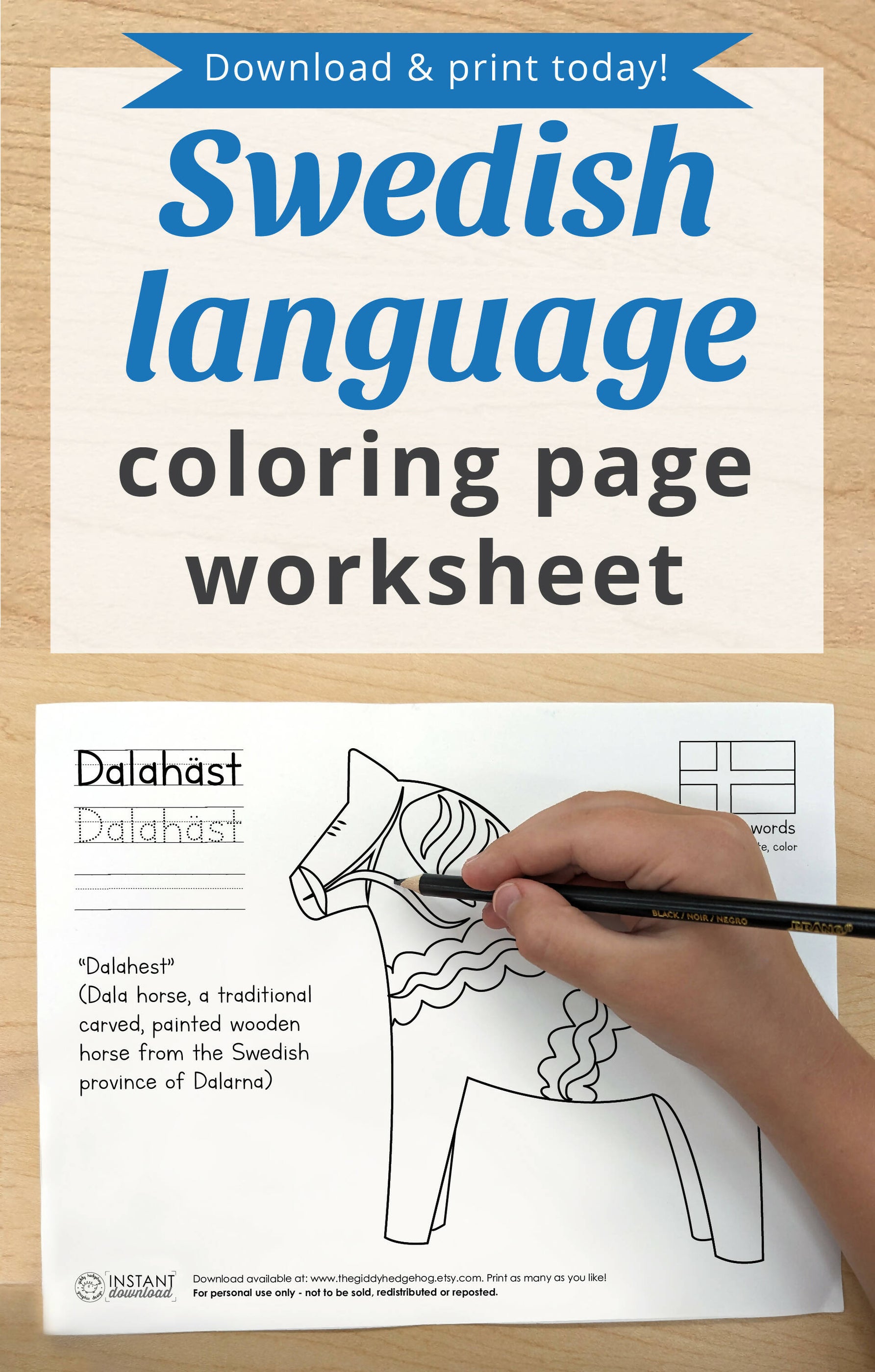 Swedish dala horse, dala illustration, dala horse art, dala horse d...