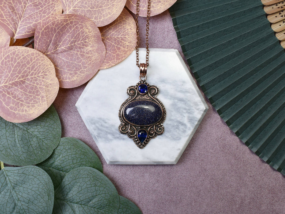 Copper Pendant with Blue Sandstone and Tanzanite