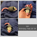Collage of images of Ian the tiny knitted opossum