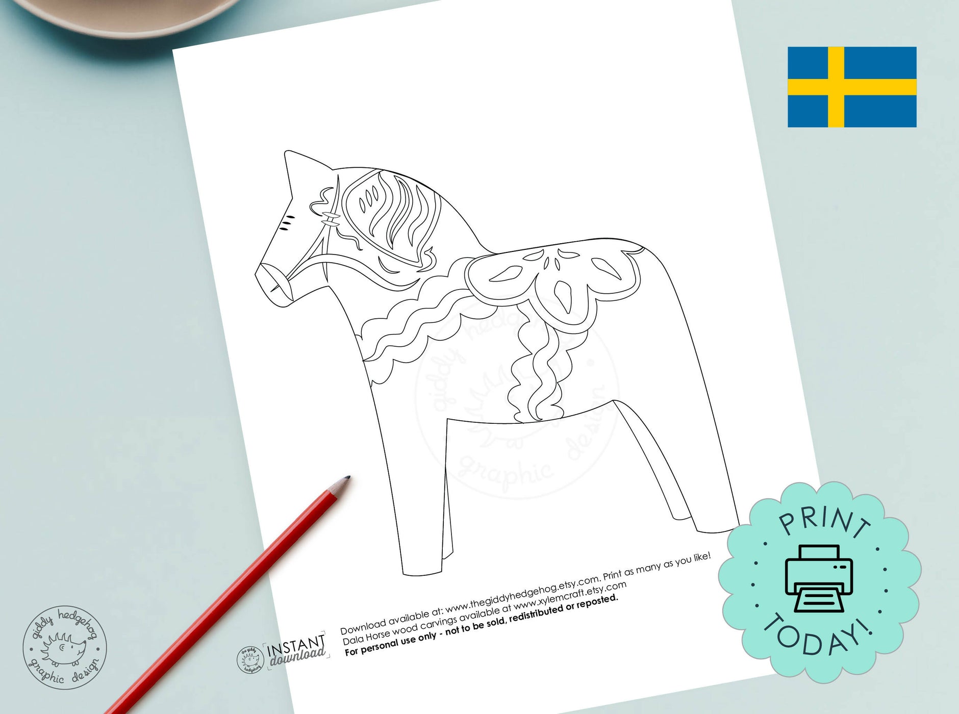 Swedish dala horse, dala illustration, dala horse art, dala horse
