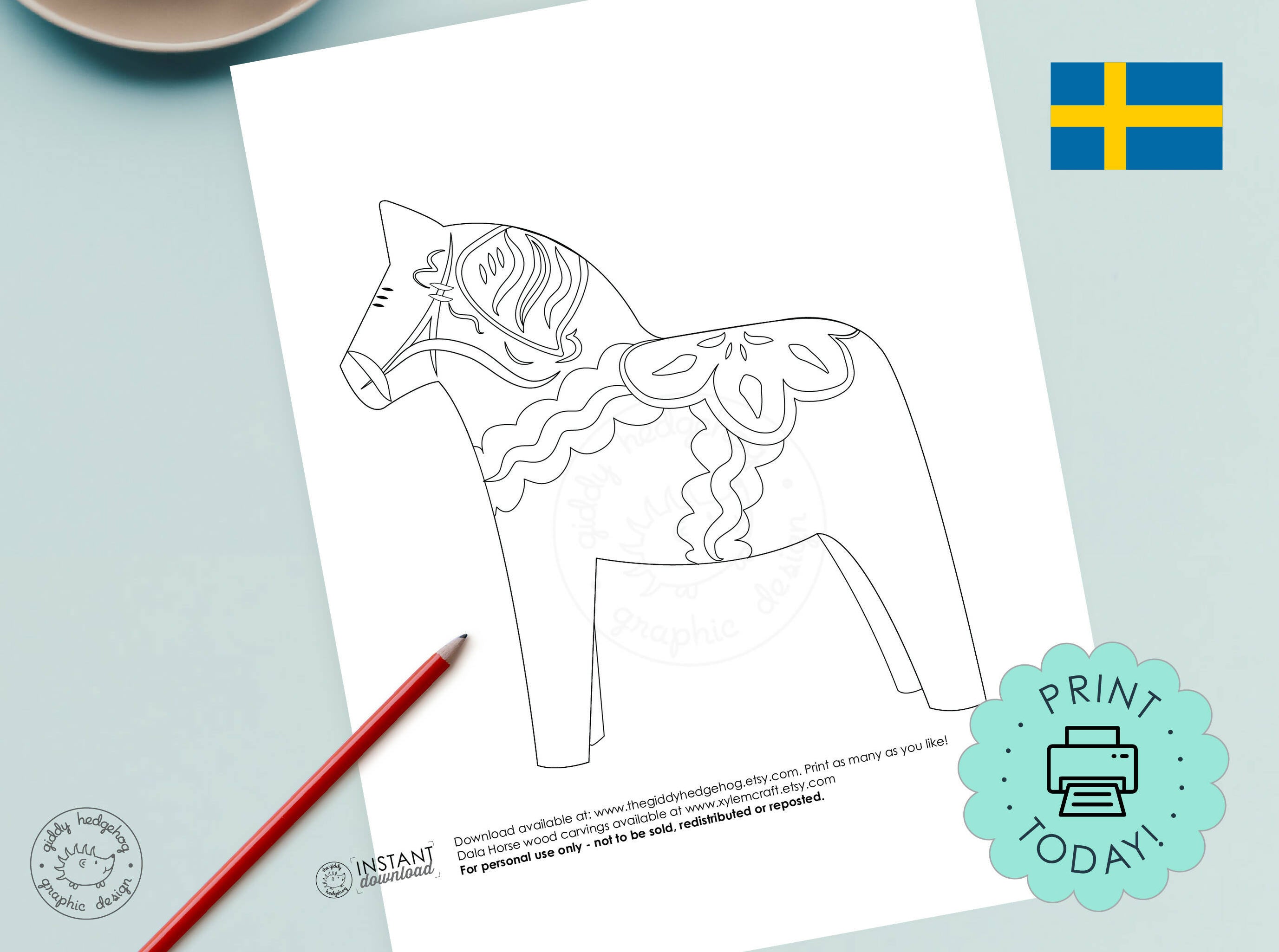 Swedish dala horse, dala illustration, dala horse art, dala horse d...