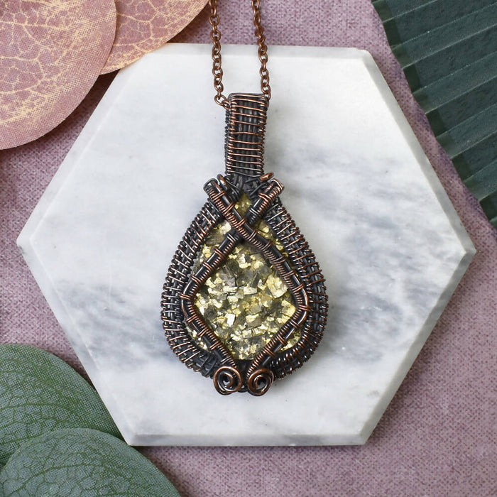 Wire Wrapped Copper Pendant with Piryte