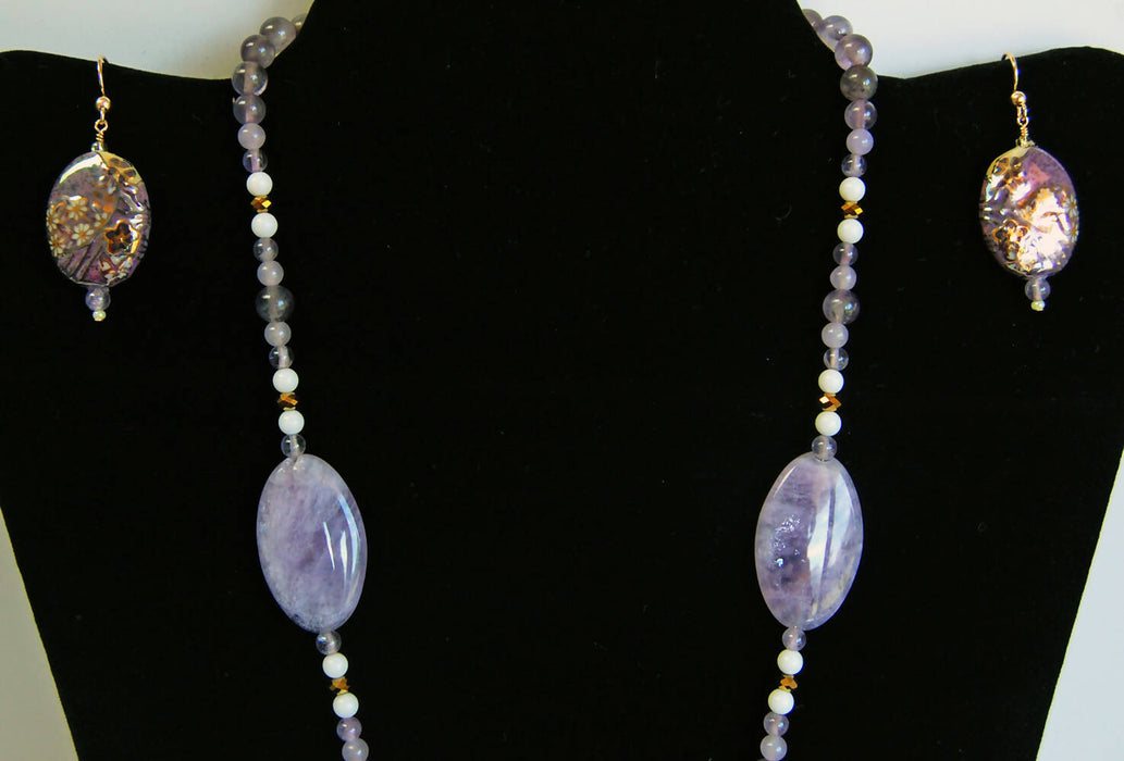 Purple, Gold and White Jewelry Set with Gold Filled Findings