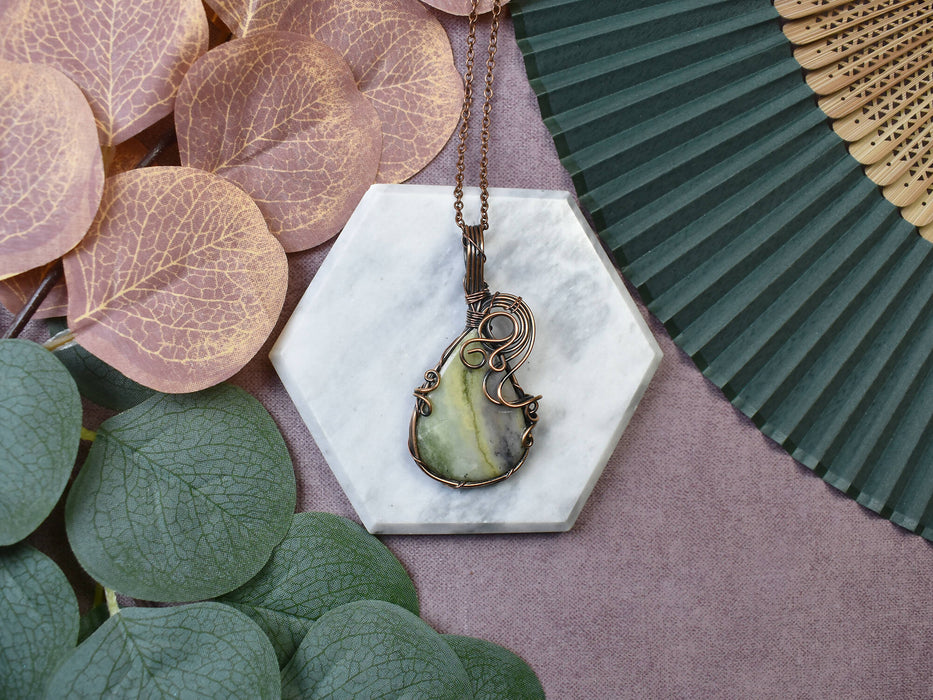 Wire Wrapped Copper Pendant With Amazonite