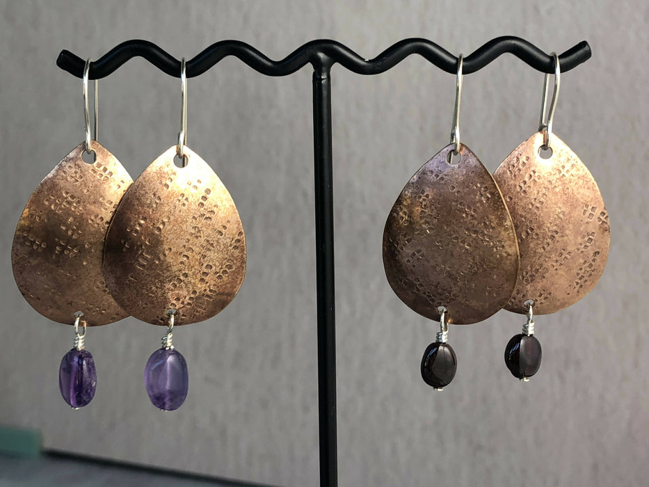 Bronze Teardrops w/ Amethyst or Garnet