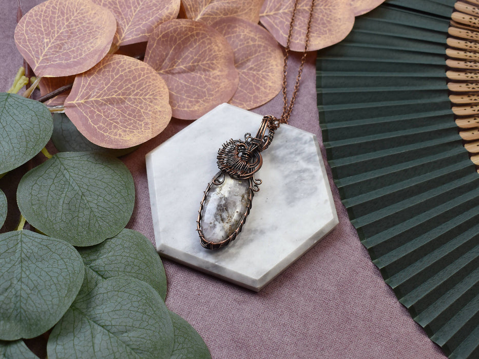 Wire Wrapped Copper Pendant With Dendrite Opal