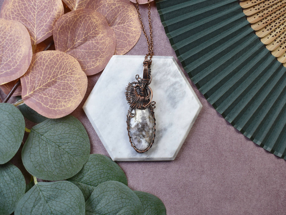 Wire Wrapped Copper Pendant With Dendrite Opal