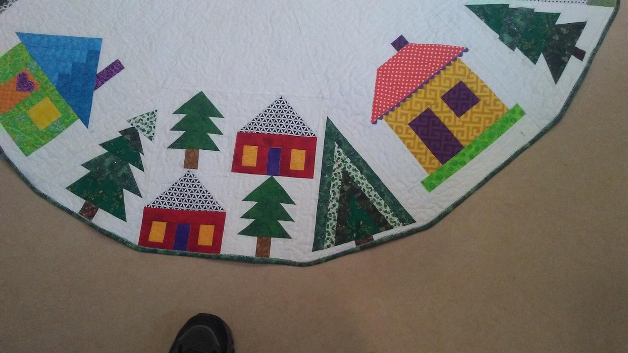 Christmas Tree Skirt Quilt Pines Cabins White Handmade Quiltsy