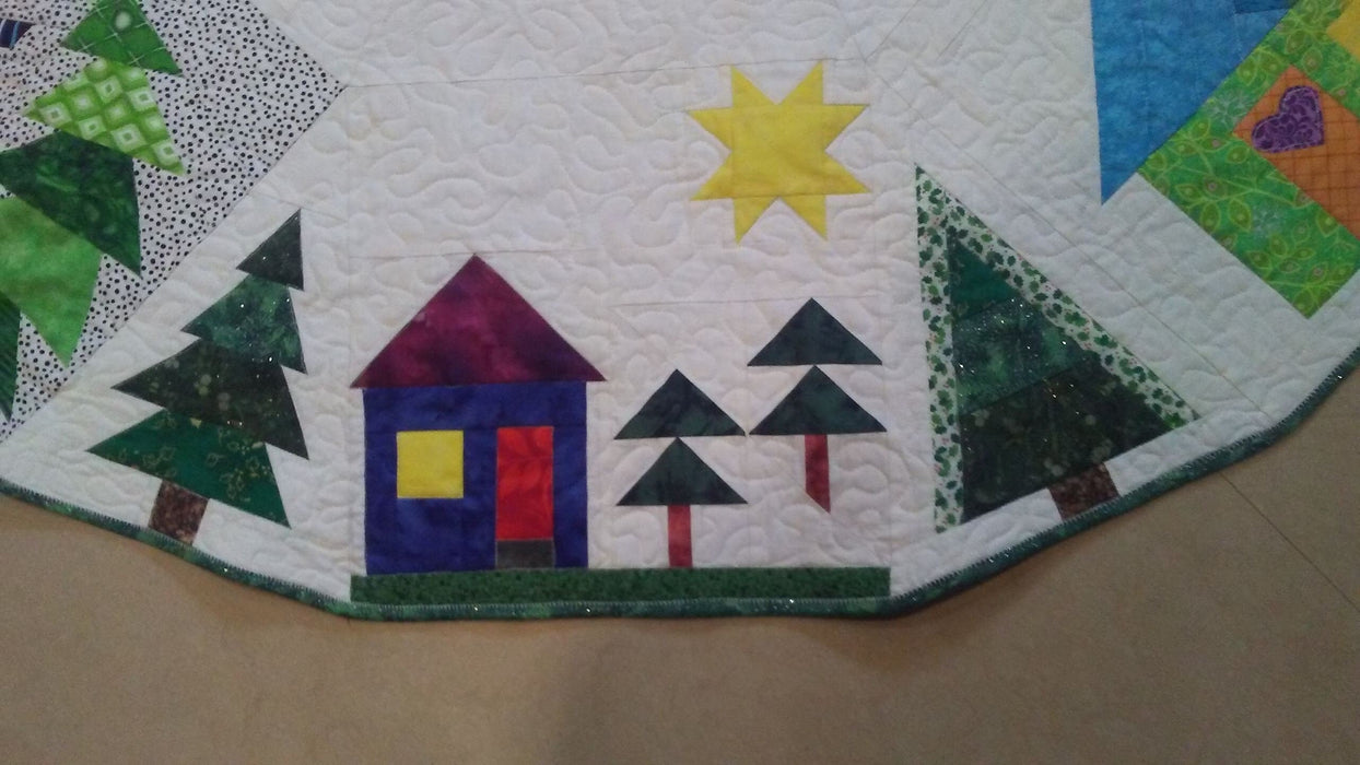 Christmas Tree Skirt Quilt Pines Cabins White Handmade Quiltsy