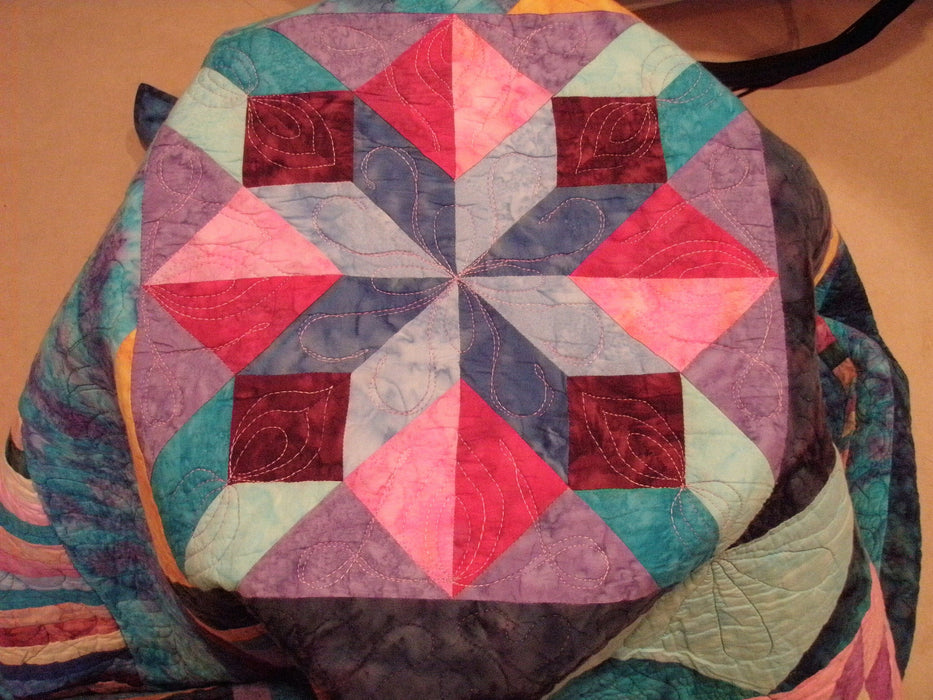 Queen Quilt Blue Batik Star in a Star in a Star