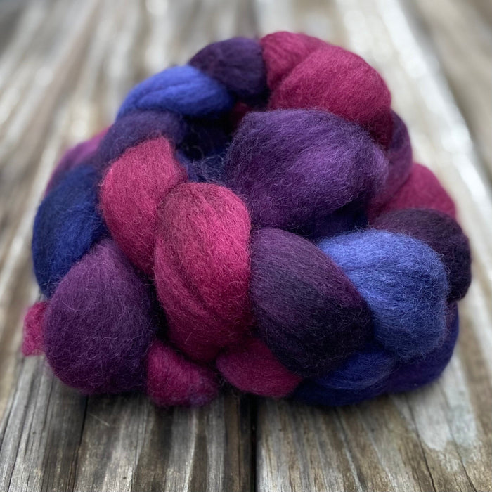 "Very Berry" hand dyed BFL wool