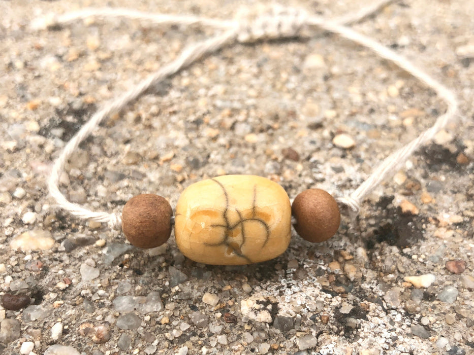 Jizo yellow bead talisman bracelet w/ sandalwood & eco hemp