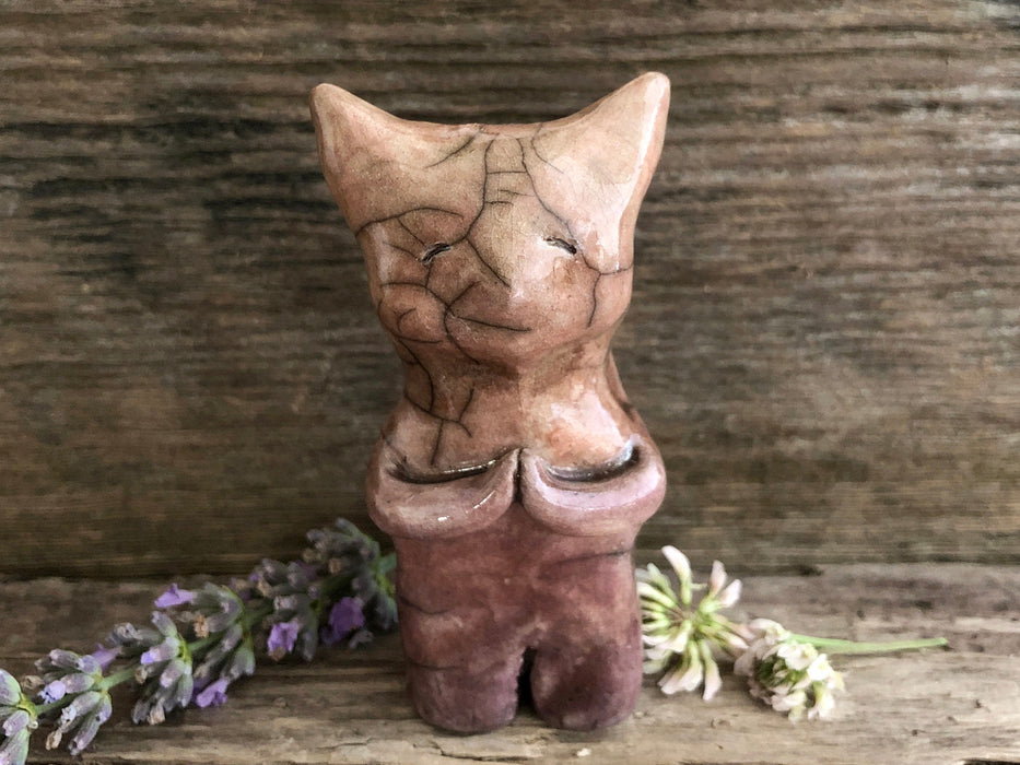 Gentle kitsune fox shaman raku sculpture