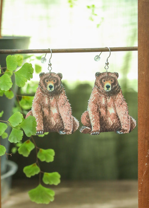 Brown Bear Earrings | Spirit Animal Forest Critter Dangles | Grizzly Mountain Camping Outdoors Jewelry | Wildlife Adventure California Gift