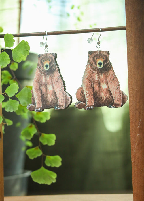 Brown Bear Earrings | Spirit Animal Forest Critter Dangles | Grizzly Mountain Camping Outdoors Jewelry | Wildlife Adventure California Gift