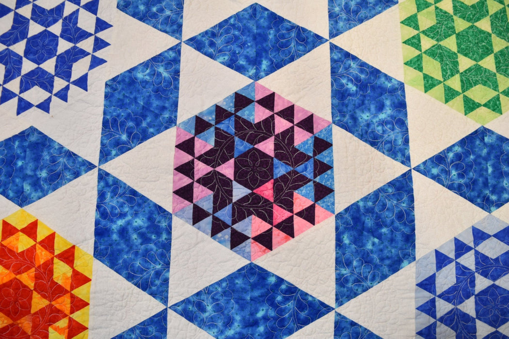 Queen Quilt Handmade Patchwork Blue White Multi - She's Truly Lost Her Marbles