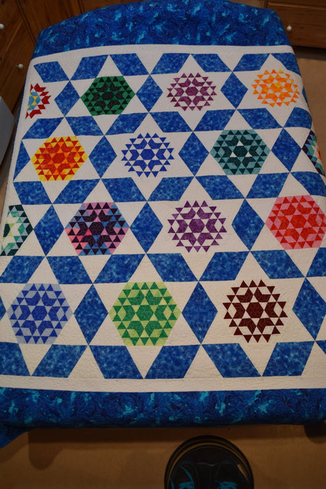 Queen Quilt Handmade Patchwork Blue White Multi - She's Truly Lost Her Marbles