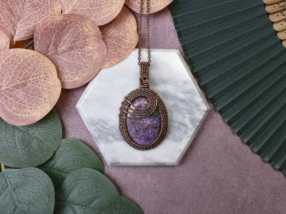 Wire Wrapped Copper Pendant with Purpurite