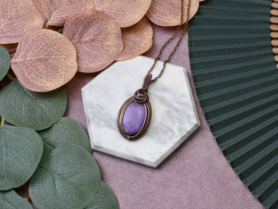 Wire Wrapped Copper Pendant With Purpurite and Amethyst