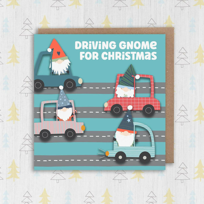 Driving gnome for Christmas card