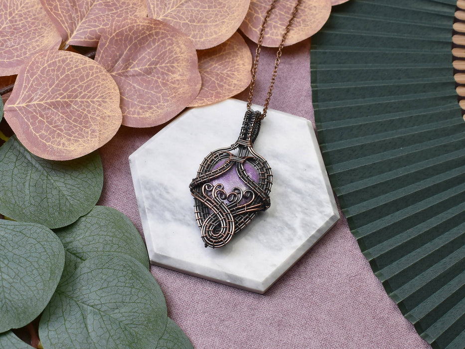 Wire Wrapped Copper Pendant With Purpurite