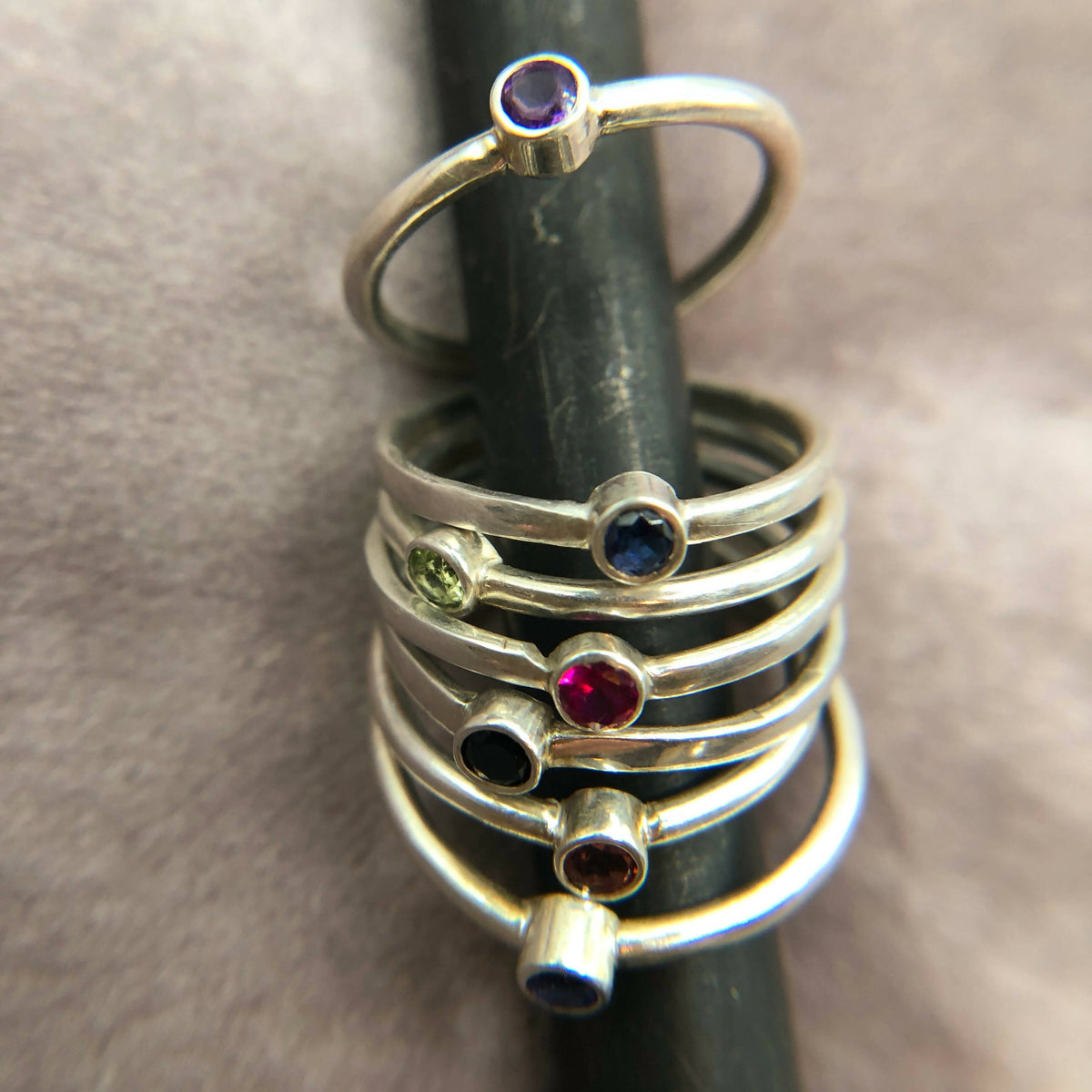 sterling silver gemstone stack rings with tube setting hand made