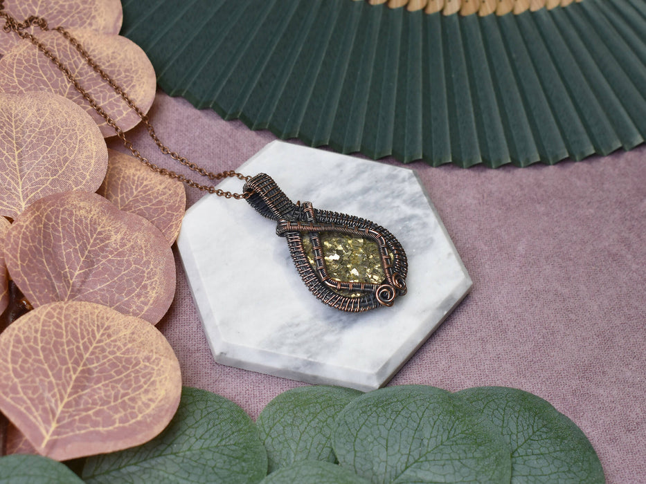 Wire Wrapped Copper Pendant with Piryte
