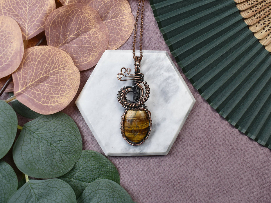 Wire Wrapped Copper Pendant With Tiger's Eye