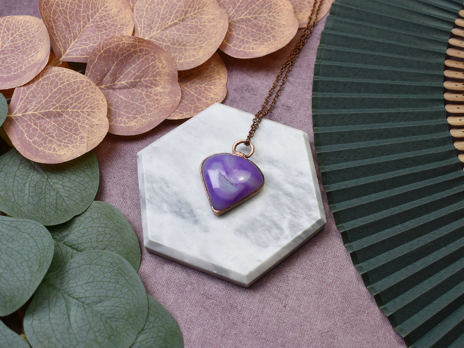 Purple Onyx Druzy Copper Pendant