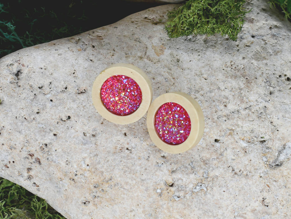 Wood Earrings With Resin Druzy #14