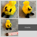 Collage of images of Giselle the tiny knitted chick