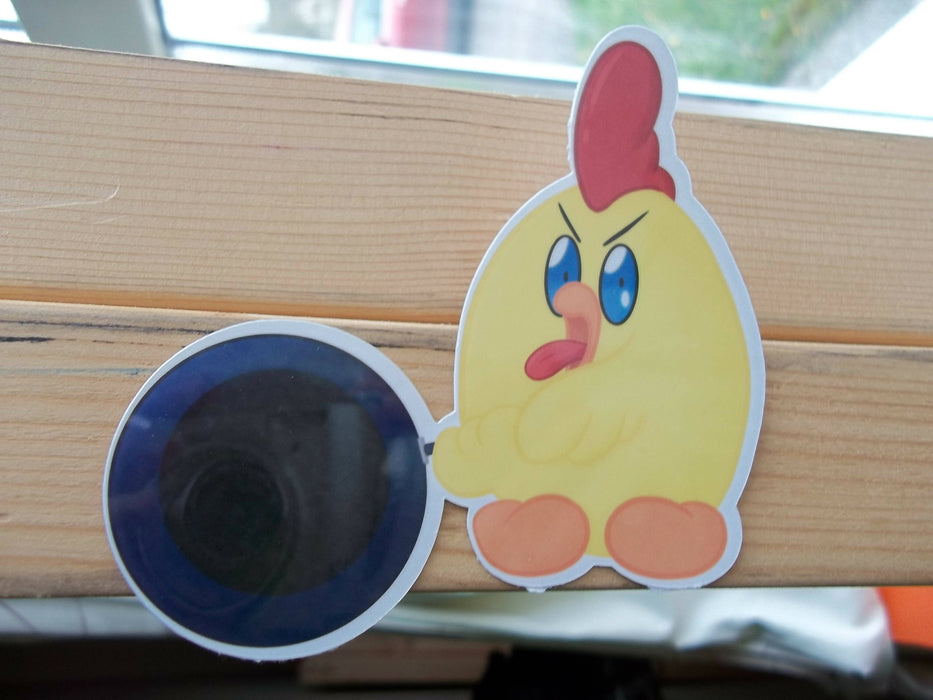 Angry Chicken with Frying Pan Waterproof Vinyl Sticker