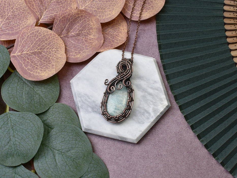 Wire Wrapped Copper Pendant with Amazonite