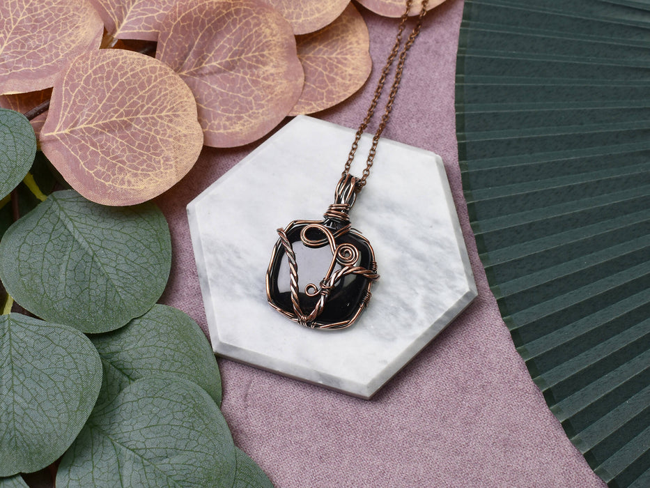 Wire Wrapped Copper Pendant With Black Onyx
