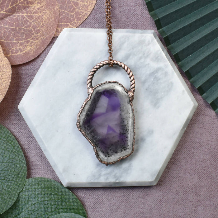 Copper Pendant With Amethyst Slice
